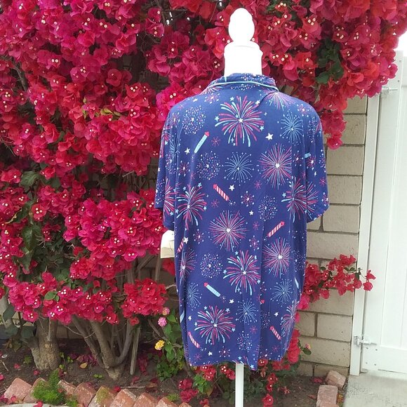 NEW Nite Nite Munki Munki Fireworks Pajama Top Knit XL Short Sleeve Button - Picture 2 of 4